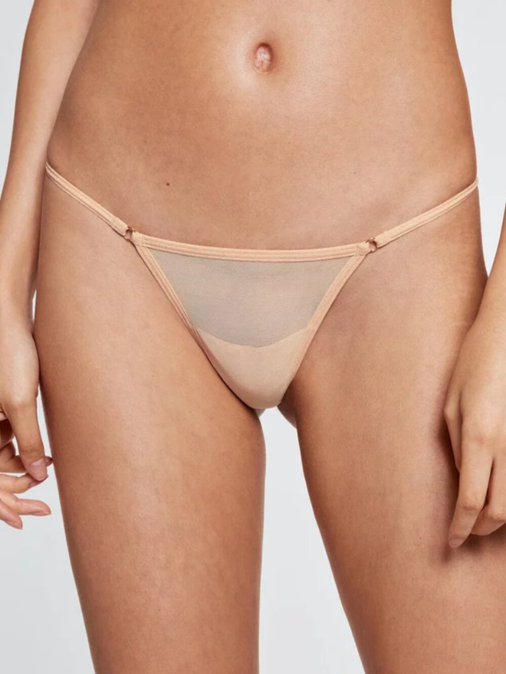 Pepper Fine Mesh Thong, Medium, Beige